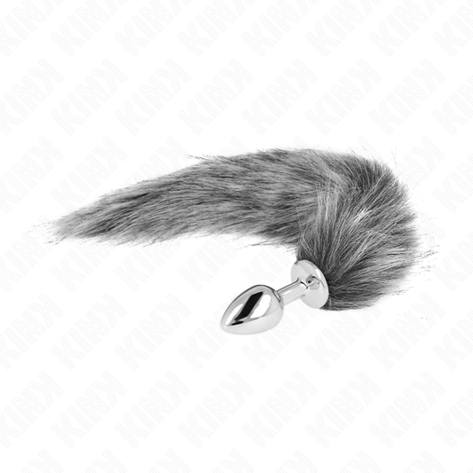 Dop Anal cu Coada Sintetica, KINK - Marime S, Silicon, Gri, 7 x 3 cm / Coada 40 cm