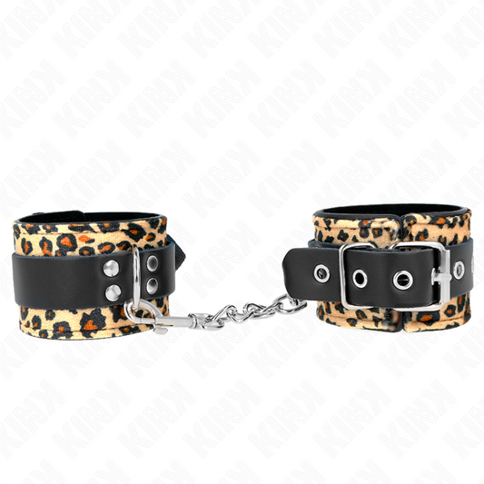 Catuse pentru Incheietura Mainii, KINK - Piele Naturala Model Leopard, Reglabile, 18-29 cm x 5,5 cm