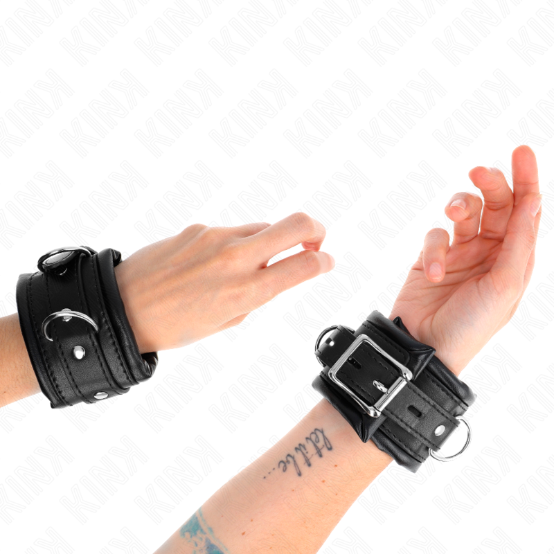 Catuse Erotice, Kink - Heavy Wrist Restraints, Captusite cu Blana Neagra Reglabile, 20-30 CM X 6 CM