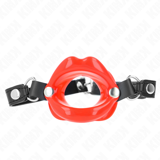 Calus cu Buze, KINK - 8 cm, Curea Piele Ecologica Rosie 63 x 2 cm, Reglabila 39-58 cm