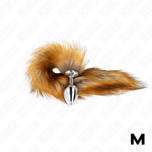 Dop Anal cu Coada Sintetica, KINK - Marime M, Silicon, Maro, 8 x 3,5 cm / Coada 40 cm