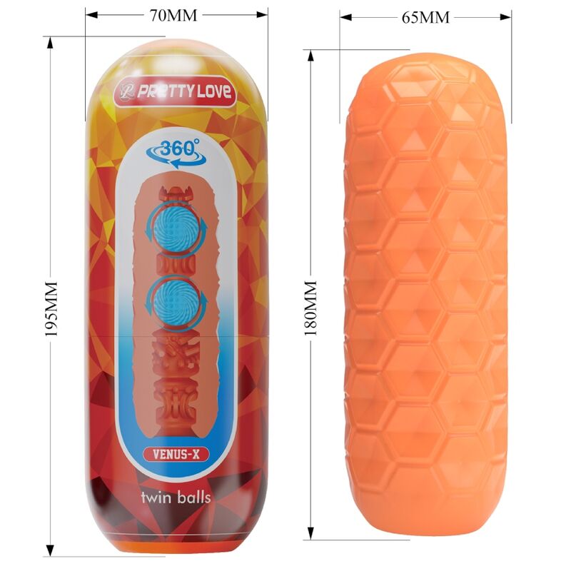 Masturbator Masculin, Pretty Love - BM-009230NQ, cu Bile Duble, Portocaliu