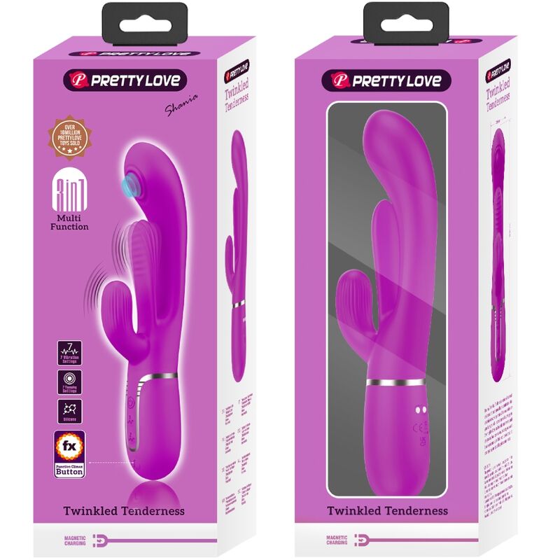 Vibrator Rabbit Triplu, Pretty Love - Shania, 7 Functii Pulsatii si Vibratii, Roz
