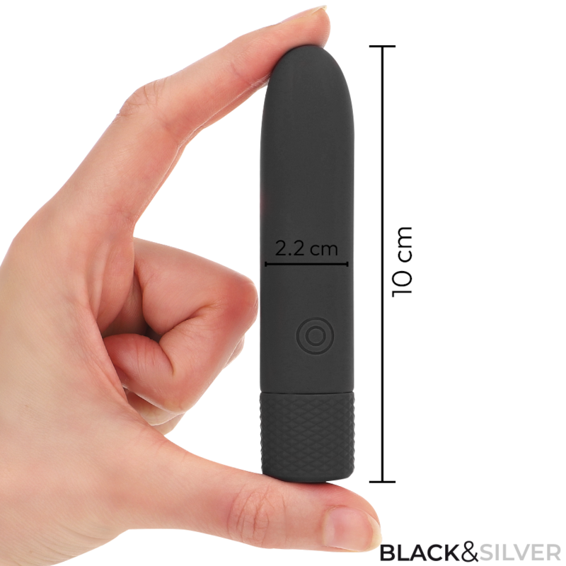 Vibrator Bullet, Black&Silver - Geri, Reincarcabil USB 8 Vibratii, Negru 10 X 2.2 CM
