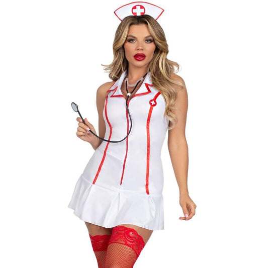 Costum Asistenta Medicala, LEG AVENUE - Rochie Alba cu Accesorii, Alb, M/L