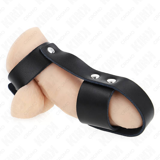 Inel pentru Penis tip Cusca din Piele, KINK - cu Separator Testicule Reglabil