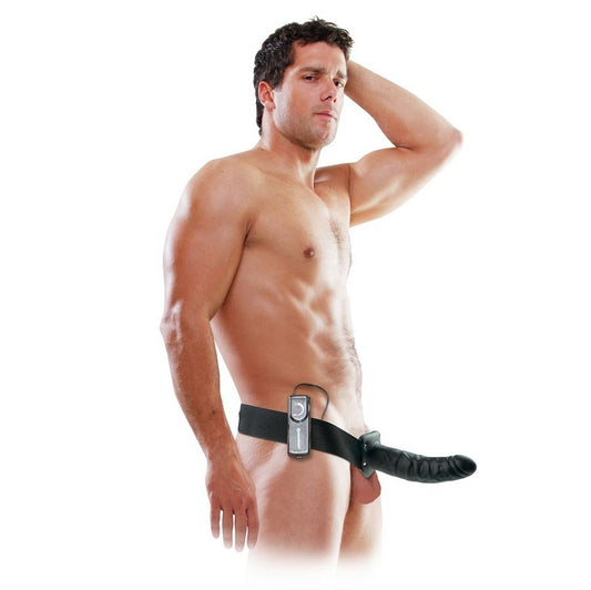 Ham cu Dildo Vibrator Gol, FETISH FANTASY SERIES - 19 cm, Negru