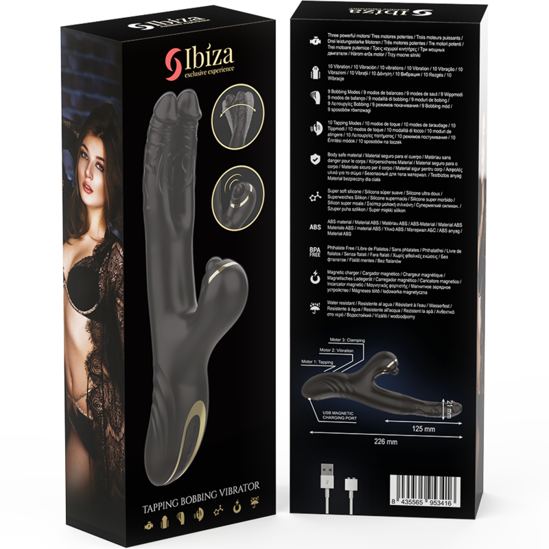 Vibrator Dublu, Ibiza - Two Dragons, Stimulator Clitoris Integrat, Negru