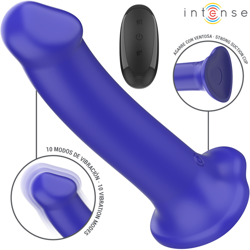 Vibrator cu Ventuza, Intense - Victoria, 10 Vibratii cu Telecomanda, Albastru Inchis