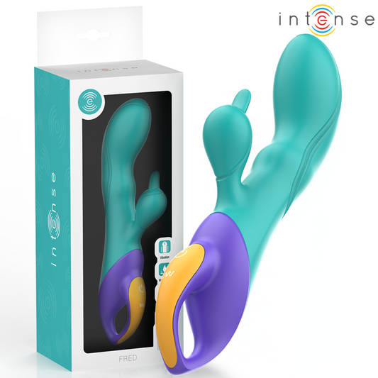 Vibrator Rabbit, INTENSE - Fred, Stimulare Dubla, Silicon, Albastru