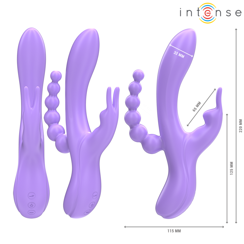 Vibrator Triplu, Intense - Miko, Stimulator Rabbit si Anal 7 Vibratii, Mov