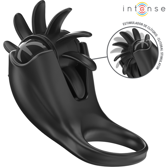 Inel Vibrator cu Stimulator Clitoris, INTENSE - Mabel, 10 Vibratii, Negru