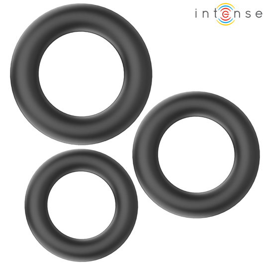 Set Inele pentru Penis, INTENSE - HUGH, 3 Inele Silicon, Negru