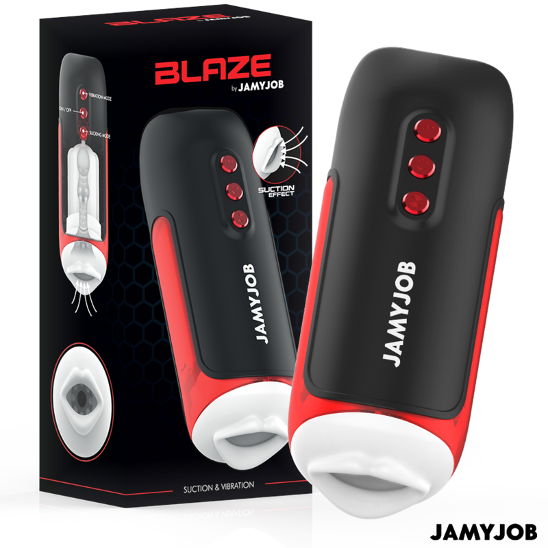 Masturbator Automat Tip Gura, Jamyjob - Blaze, 5 Moduri de Supt si 5 Moduri de Vibratie, Negru si Rosu