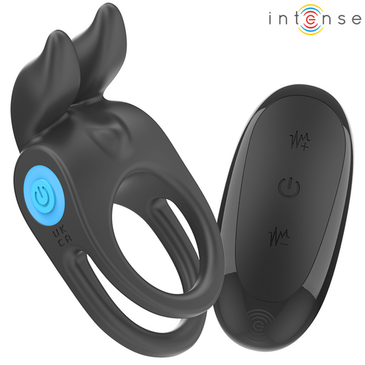 Inel Dublu Vibrator pentru Penis, INTENSE - Sam, 10 Vibratii, Telecomanda, Negru