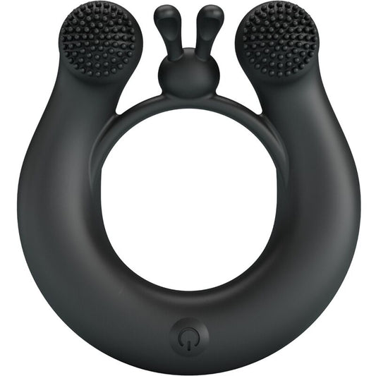 Inel pentru Penis cu Stimulator Clitoris, PRETTY LOVE - Dahlia, 12 Vibratii, Negru