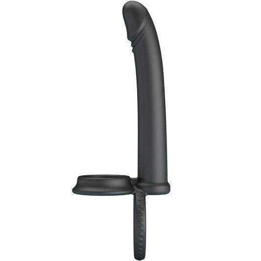 Set Doua Inele pentru Penis cu Penetrare Dubla, PRETTY LOVE - Dillion, 12 Vibratii, Negru