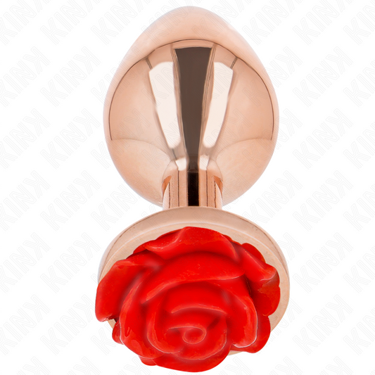 Dop Anal Metalic Rose Gold, KINK - cu Trandafir Rosu, Otel Inoxidabil, Marimea L, 10,2 cm