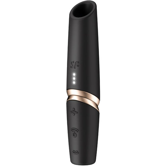 Stimulator Clitoris cu Unde de Presiune, SATISFYER - Perfect Kiss Wave, Silicon, Negru/Auriu