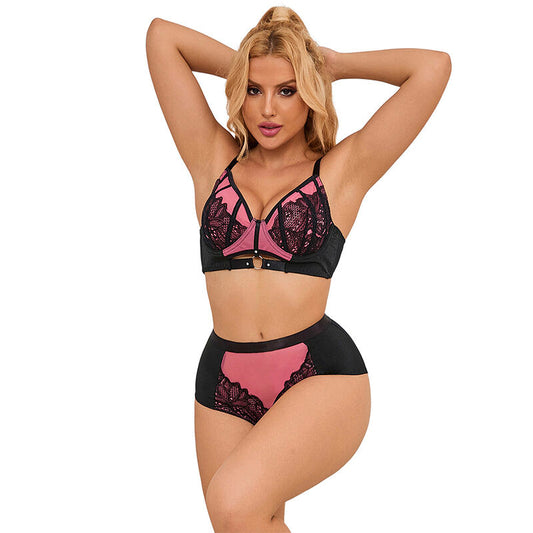 Set Lenjerie Dantela si Plasa Push-Up, SUBBLIME - Roz, Marime L/XL