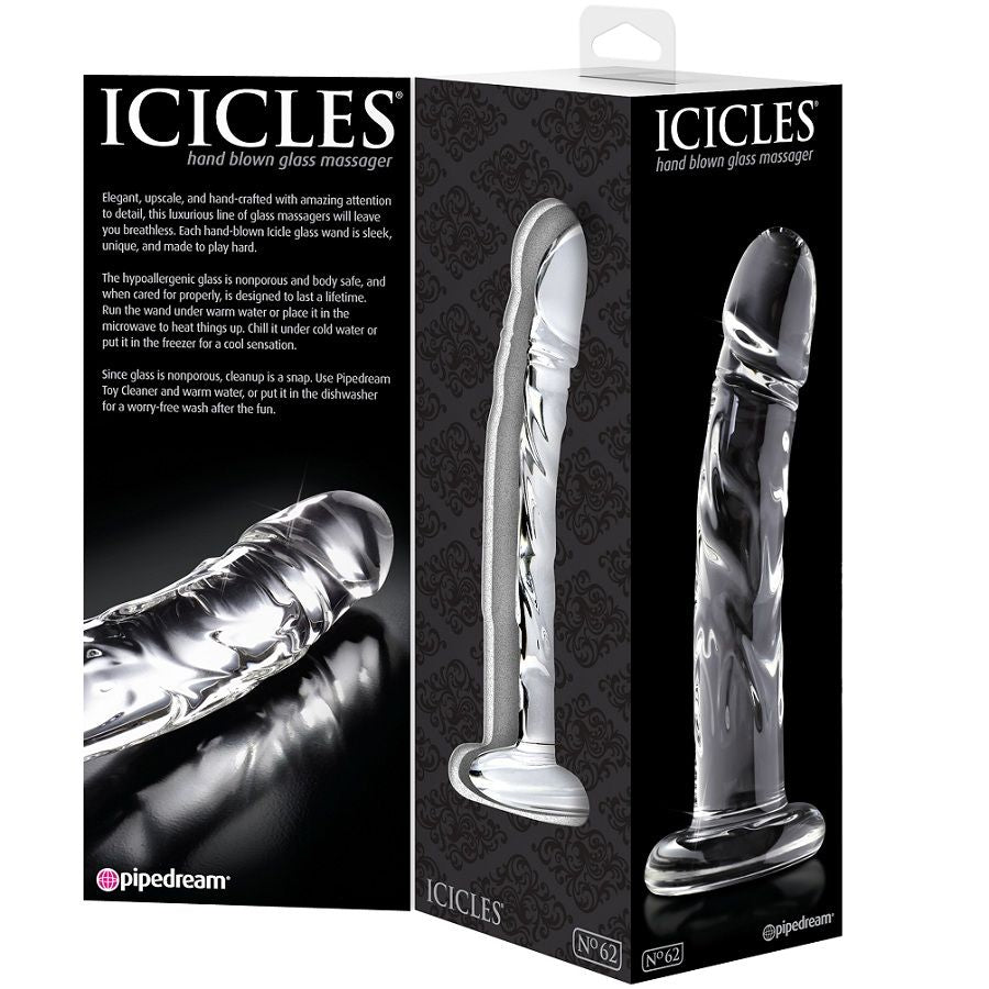 Dildo din Sticla, Icicles - No. 62, Curbat pentru Punctul G sau P, 14.5 x 3.5 CM