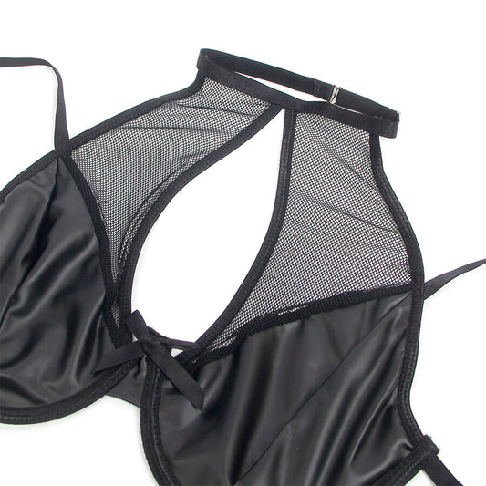 Set Lenjerie Intima cu Sutien si Fusta, SUBBLIME - Piele PU si Plasa