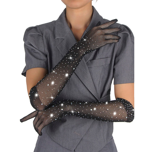 Manusi cu Sclipici si Aplicatii Diamant, SUBBLIME - Transparente Negre, Marime S/M
