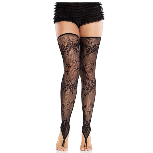 Ciorapi Plasa Florali Fara Talpa, LEG AVENUE - Model Dantela, Negru