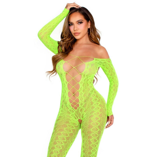 Bodystocking fara Chilot Model Sarpe, LEG AVENUE - Exotic Snake Lace, Verde Neon