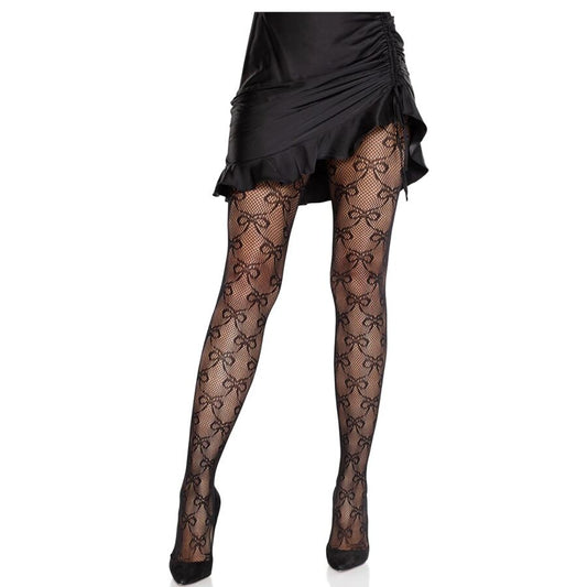 Ciorapi Plasa cu Funde, LEG AVENUE - Fishnet Tights Bow, Negru