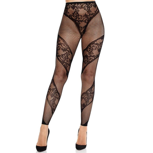 Ciorapi fara Talpa Dantela si Plasa, LEG AVENUE - Lace Sheer Footless, Negru