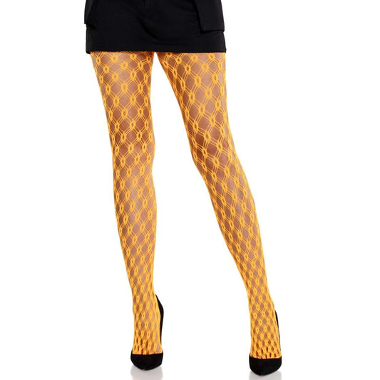 Ciorapi Plasa cu Ocheturi, LEG AVENUE - Imprimeu Geometric Neon, Portocaliu Neon