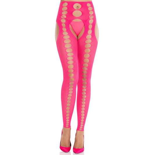 Ciorapi Opaci fara Curele si Cusaturi, LEG AVENUE - Design Jartiera, Roz Neon