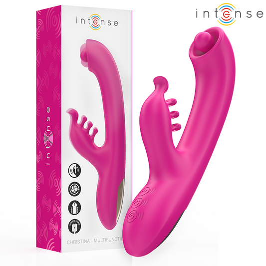 Vibrator Rabbit Multifunctional, INTENSE - Christina, Silicon Medical, 22,5 cm, Roz