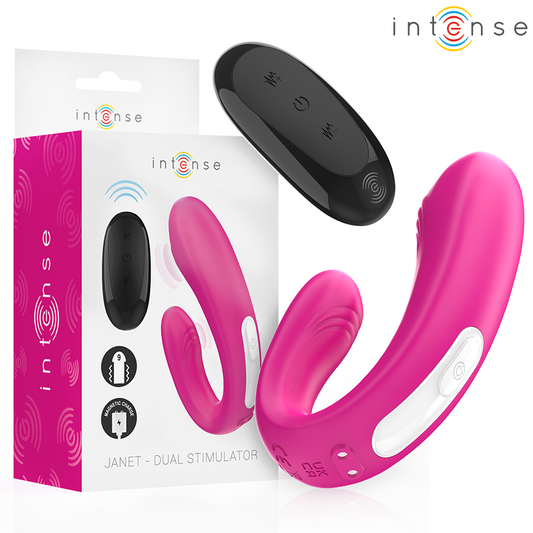 Stimulator si Vibrator U, INTENSE - Janet, cu Telecomanda, Roz, 10,2 cm