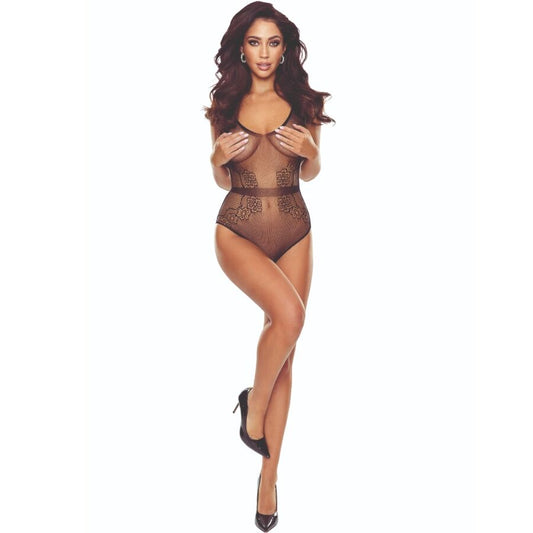 Bodystocking cu Model Grilaj, PASSION - BS115, Fara Chilot, Negru