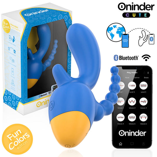 Vibrator cu Stimulator Clitoris si Anal, ONINDER CUTE - Love 3 Some Triple, 9 Moduri, 13 cm