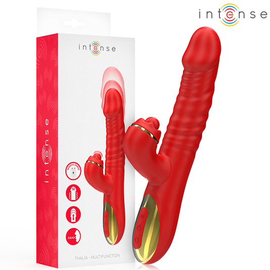 Vibrator Telescopic cu Stimulator Clitoris, INTENSE - Thalia, Vibratii, Rosu