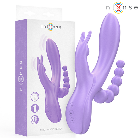 Vibrator Rabbit Triplu, INTENSE - MIKO Vaginal, Stimulator Clitoris si Anal, 7 Vibratii, Mov