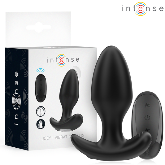 Dop Anal cu Vibratii, INTENSE - Joey, 10 Moduri, Telecomanda, Negru, 10 cm