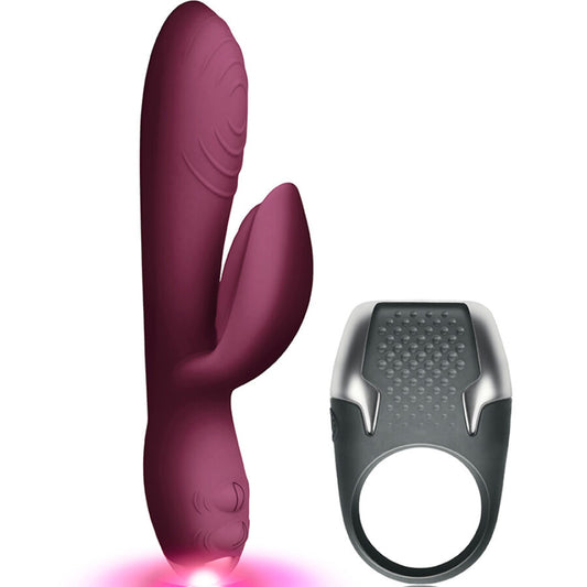 Kit Cuplu Vibrator Rabbit + Inel pentru Penis LED, CLIMAXIMUM - Lamour, Reincarabil USB