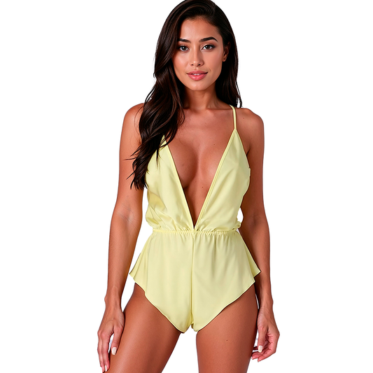 Body Satin, PASSION - Sensie, Decolteu V Adanc cu Bretele Reglabile, Lamaie, S/M