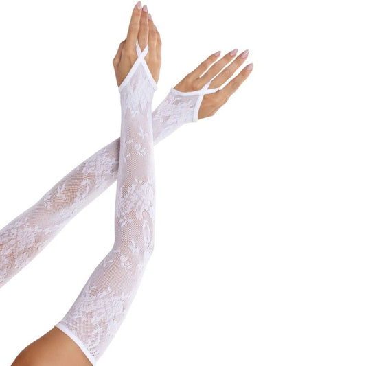 Manecute Extra Lungi din Dantela Florala, LEG AVENUE - Model Fishnet, Albe