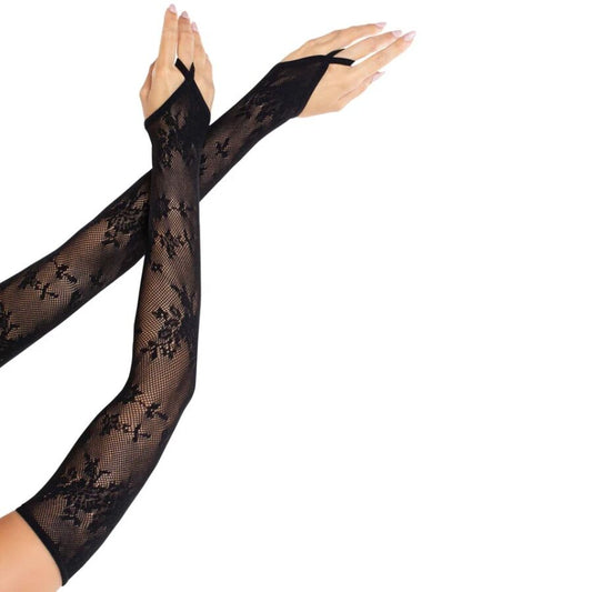 Manecute Extra Lungi din Dantela Florala, LEG AVENUE - Model Fishnet, Negre