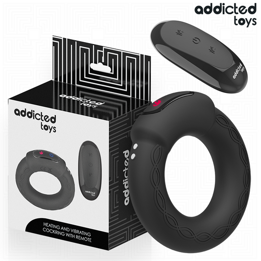 Inel pentru Penis Vibrant cu Efect de Incalzire, ADDICTED TOYS - Telecomanda Wireless, 9 Moduri Vibratii, Silicon Medical