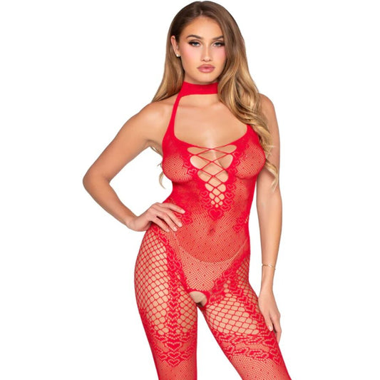 Bodystocking Crotchless, LEG AVENUE - 89336, Rosu, One Size