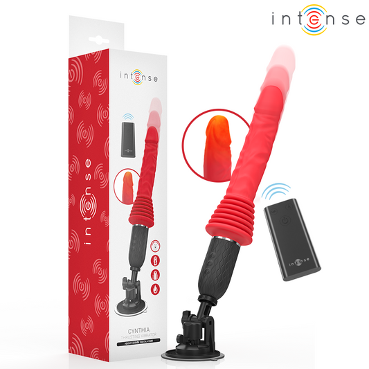 Vibrator Telescopic cu Telecomanda si Incalzire, INTENSE - Cynthia, 10 Moduri Vibratie, Silicon, 31 cm