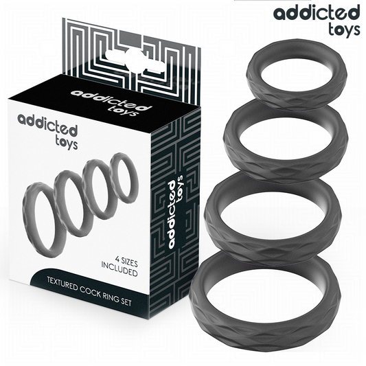 Set Inele pentru Penis, ADDICTED TOYS - Texturate, 4 Marimi, Silicon
