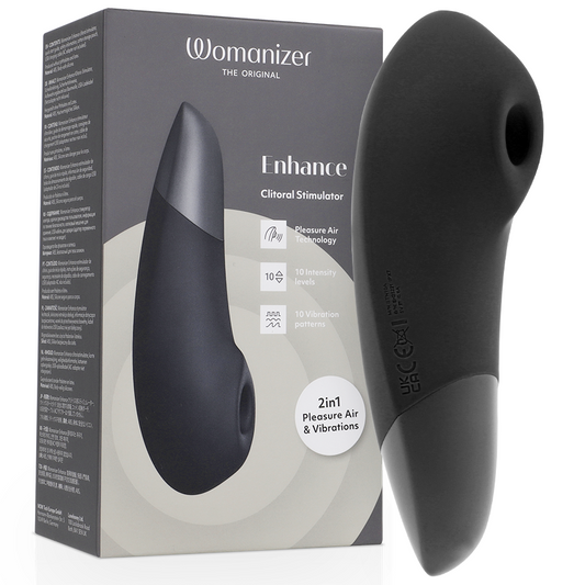 Stimulator Clitoris 2 in 1, WOMANIZER - Enhance, Pleasure Air si Vibratii, Negru