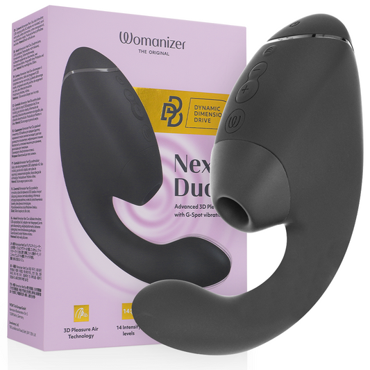 Stimulator Clitoris si Punct G Dual, WOMANIZER - Duo Next, 3D Pleasure Air, Negru